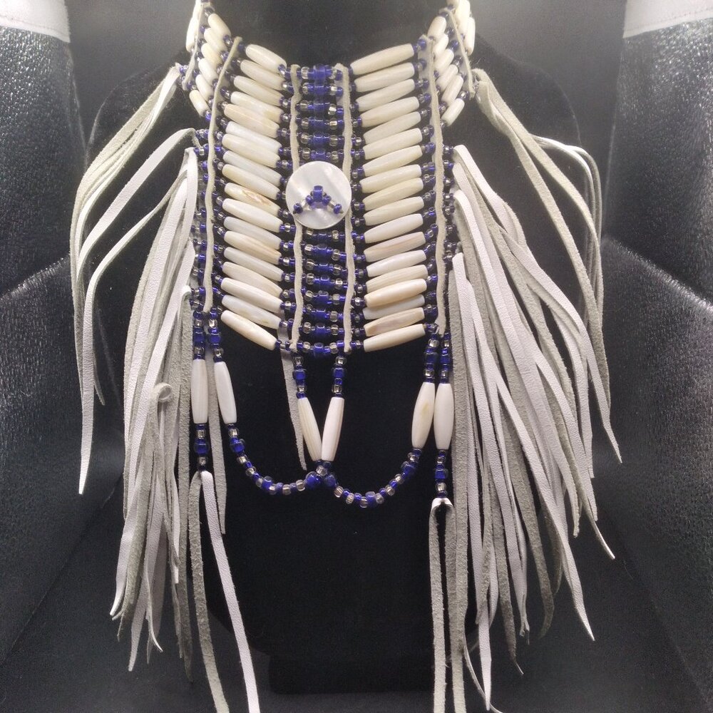 Native American,Mohawk tribe necklace breastplate choker design buffalo bone